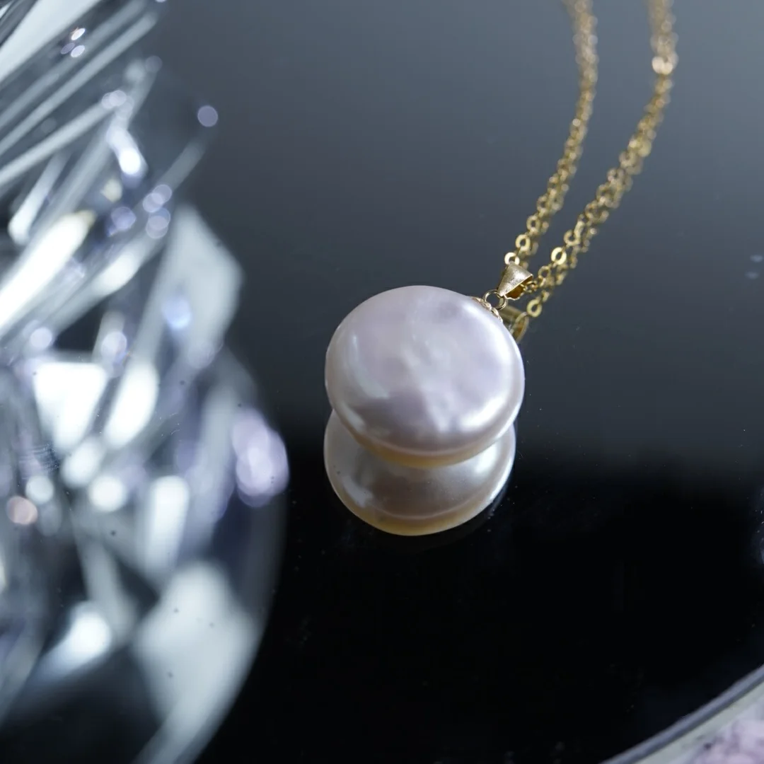 Big18k Gold Natural Freshwater Baroque Pearl Pendant Necklace Au750 Light Luxury Versatile Gift gold-plated Chain for Women