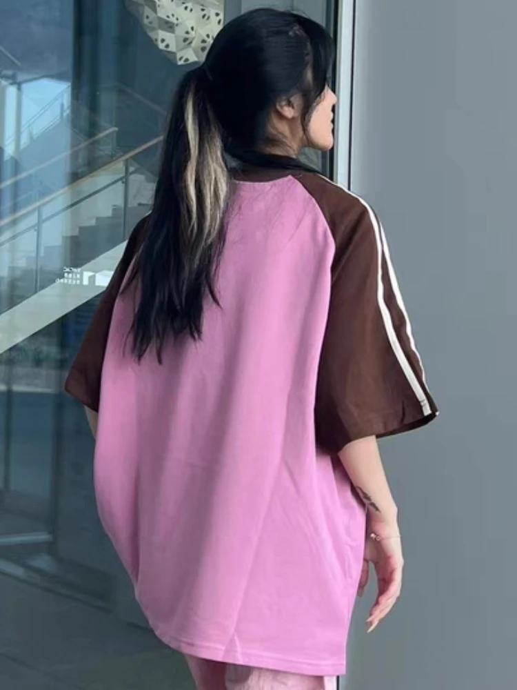 Panolistne t-shirty damskie na co dzień Hotsweet z okrągłym dekoltem w stylu amerykańskim w stylu Vintage para letnie nastolatki moda College Chic — zdjęcie 5