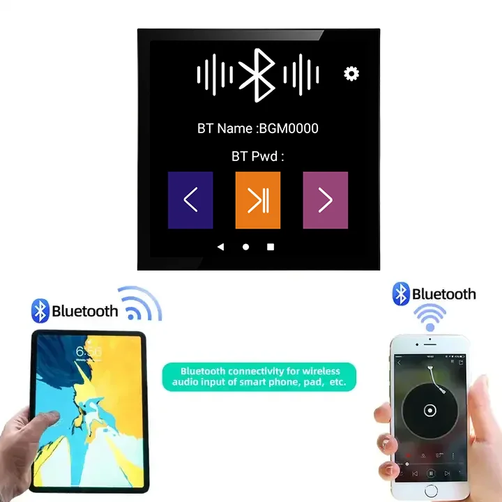 Smart Home Touch Screen 4 Inch Android 10 bluetooth audio in Wall Amplifier  Control Background Music Ceiling Speaker