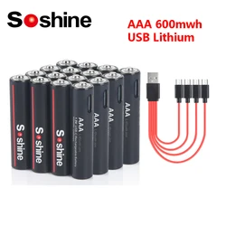 Soshine 1.5V 600mWh Aaa Battery AAA USB Li-ion Rechargeable Battery 3A 1.5Volt Lithium Batteries Toys Camera Flashlight  Clock