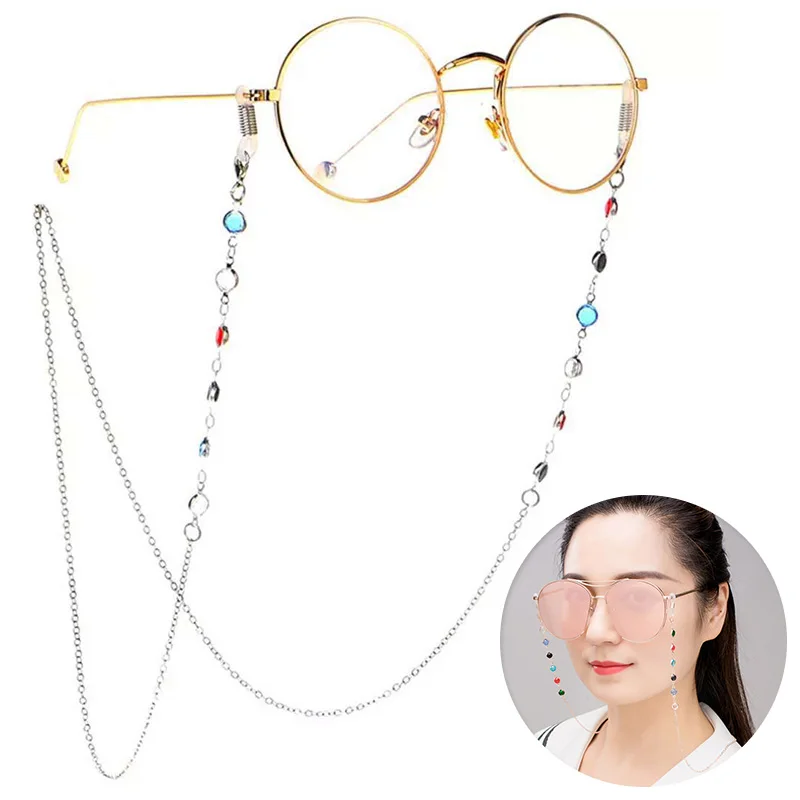 Colorful Rhinestone Beads Chain Anti-lost Neck Strap String Spectacle Cord Mask Chain Metal Glasses Chain Sunglasses Chains 1pcs