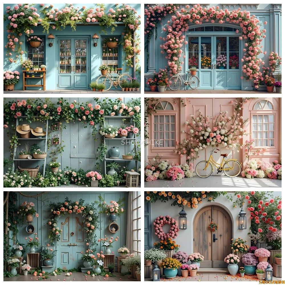 

Spring Flower House Backdrop Birthday Party Decor Baby Shower Kid Art Portrait Wedding Photo Photography Background Photo Studio