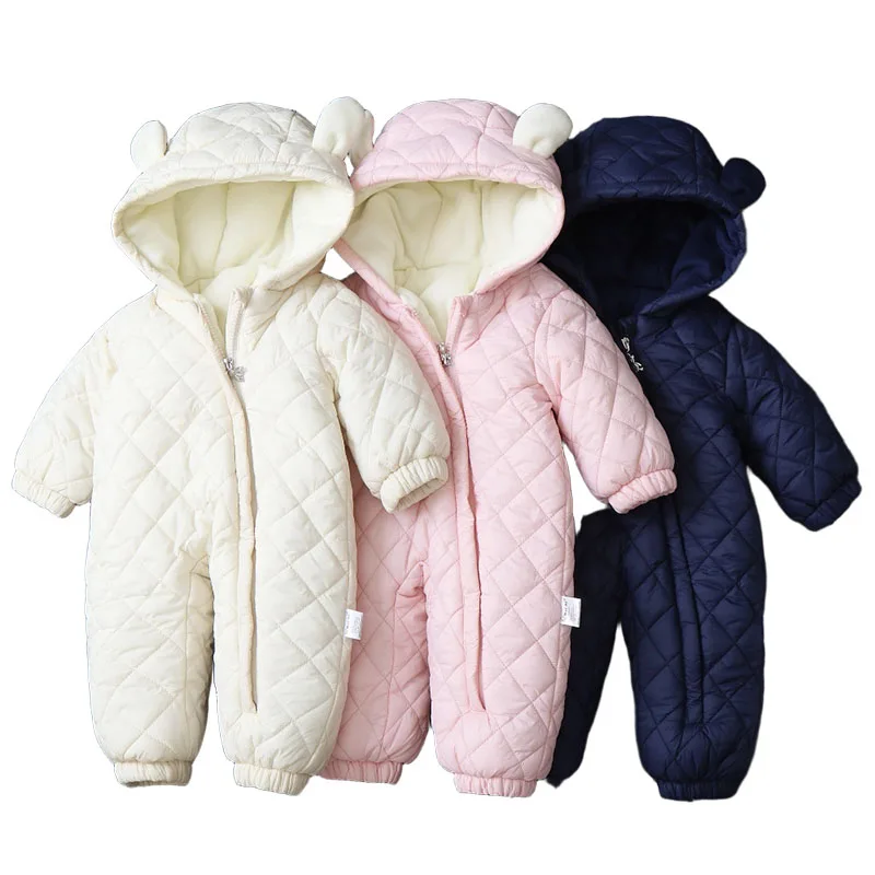2025 Winter Baby Jumpsuit Thickened Warm Quilted Romper long sleeve Hooded Rompers Cotton-padded Clothes