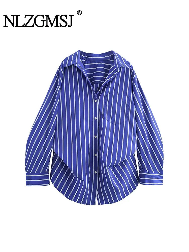 TRAF 2024 Autumn Stripe Shirt Woman Button Casual Shirts for Women Bat Long Sleeve Shirts and Blouses Women Shirt