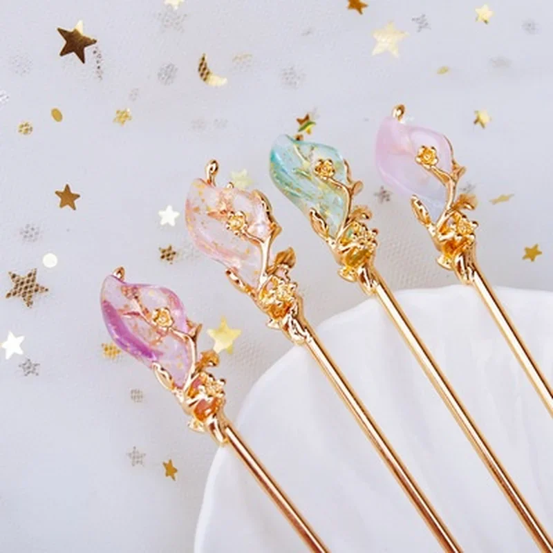 1PC Colored Glass Hairpin with Ancient Style Metal Simple Pan Hair Paired with Props for Daily Ancient Costume Headwear Hairpin