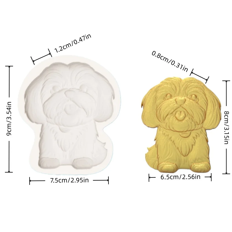 Lively Puppy Mold with Fluffy Ear Texture for Collar Decoration, Easy-To-Remove Silicone Mold for Chocolate Fondant Decoration
