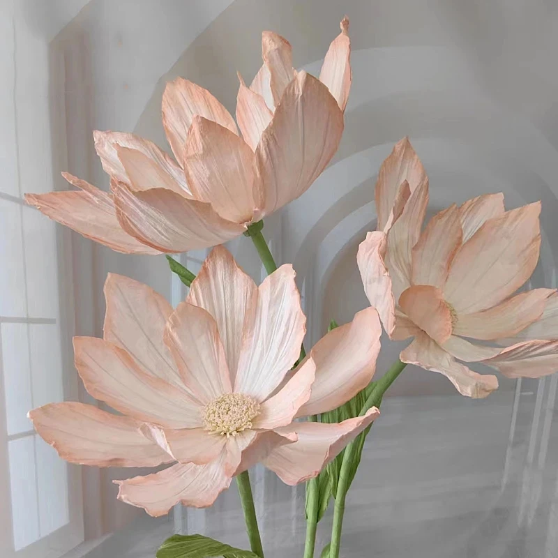 1Pc/3pcs Handmade Water Lily Paper Flower Head Artificial Wedding Road Leading Flower Marriage Decor Stage Window Display Lotus