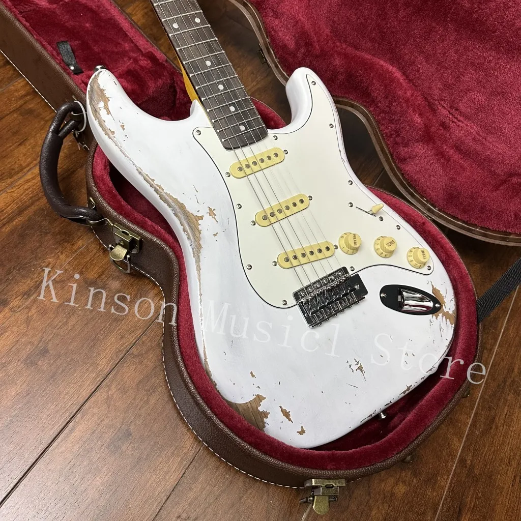 

Heavy White Relic Electric Guitar, Alder wood body, Rosewood Fingerboard,In stock