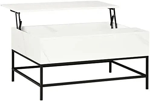 

Modern Lift Top Coffee Table with Hidden Compartment and Metal Legs, for Living Room, Office, White