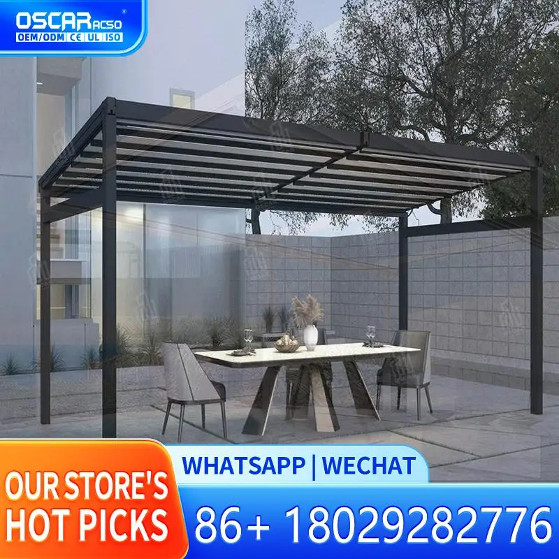 

Aluminum Electric Retractable Pergola with Pvc Fabric Roof Automatic Patio Cover for Garden Backyard Poolside Outdoor Decoration