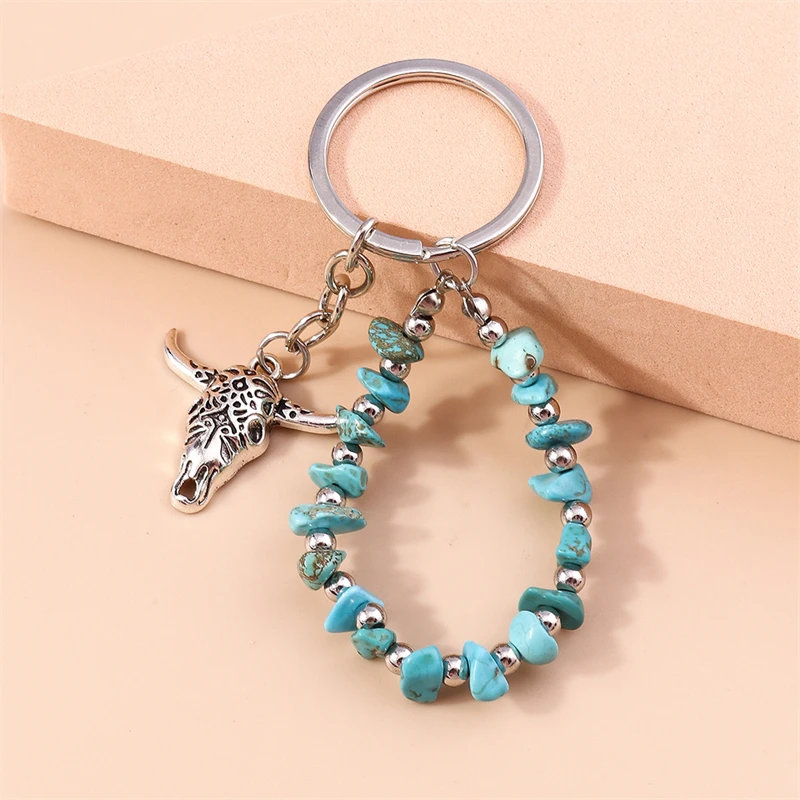 Cartoon-Tier-Ochsenkopf-Schlüsselanhänger, handgefertigtes Perlenarmband, Schlüsselringe für Damen und Herren, Autoschlüssel, Handtaschen- und Geldbörsen-Schlüsselanhänger, DIY-Geschenke – Detail 4