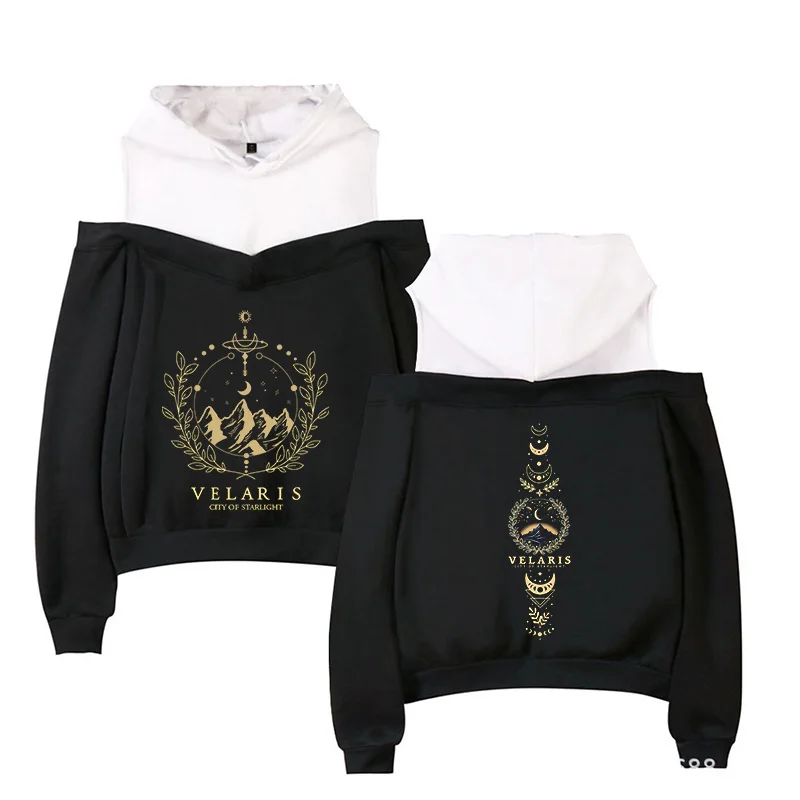 Women Aesthetic Gothic Off Shoulder Hoodies Acotar Velaris Punk Y2k Sweatshirts Graphic Manga Hooded Streetwaer Clothes Female