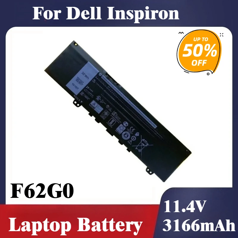 

New 11.4V 38WH F62G0 Replacement Laptop Battery for Dell Inspiron 13 7386 2-in-1 5370 7370 7380 7373 Vostro 5370 RPJC3 P91G