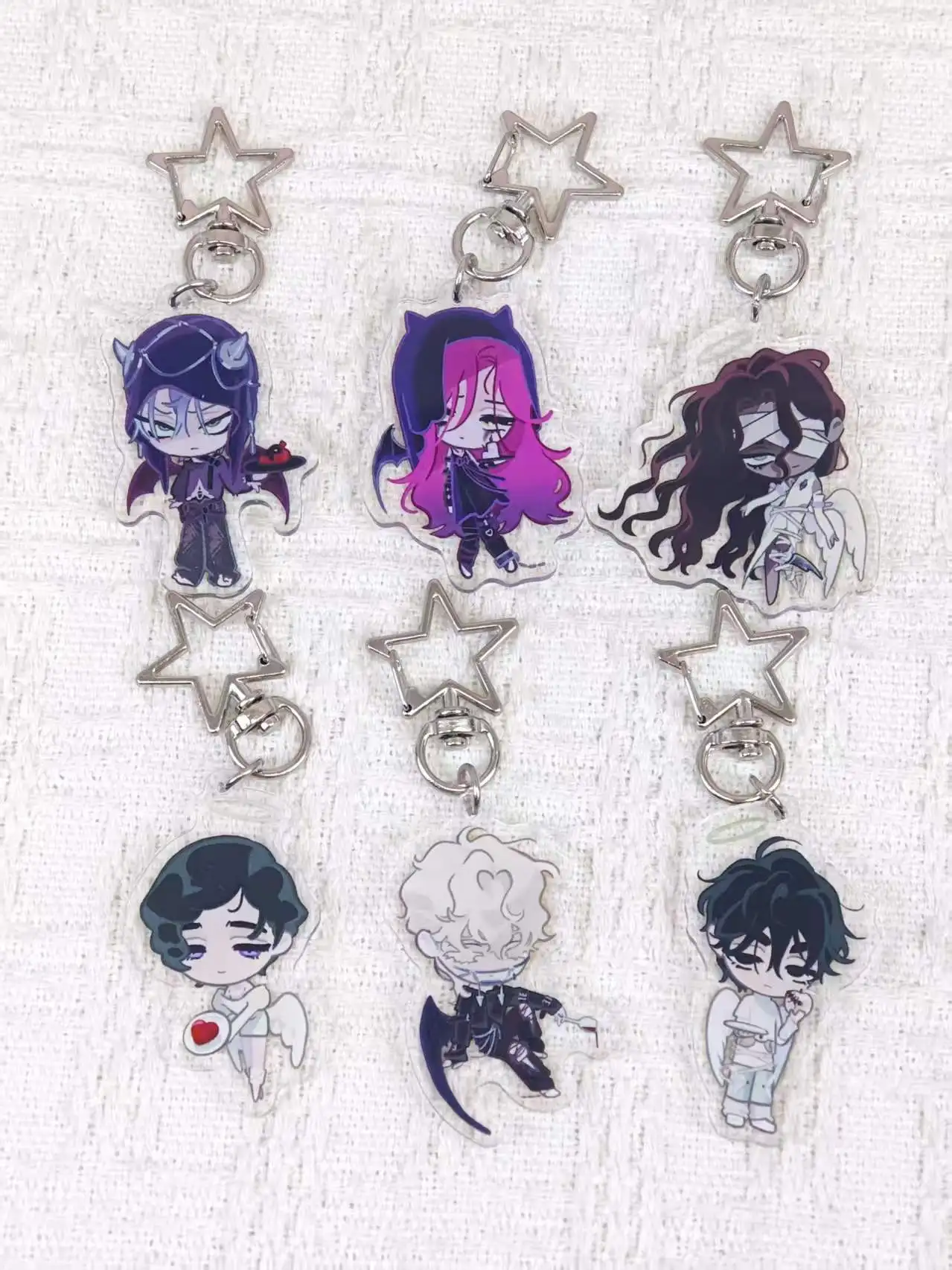 Alien Stage Chibi Acrylic Keychains, Angel Demon Theme Anime Characters Star Clasp Key Chain, Aesthetic Bag Pendant Gift for Fa