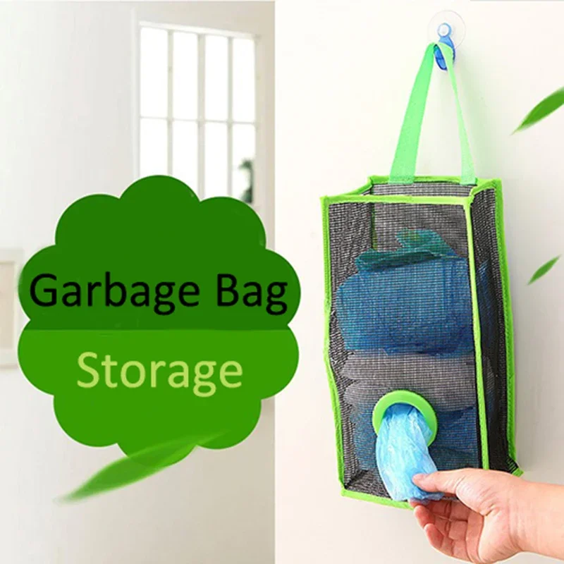 Wall Mount Trash Mesh Bag Easy To Extract Grocery Storage Plastic Bag Reusable Hanging Garbage Bags Kitchen Organizer Container