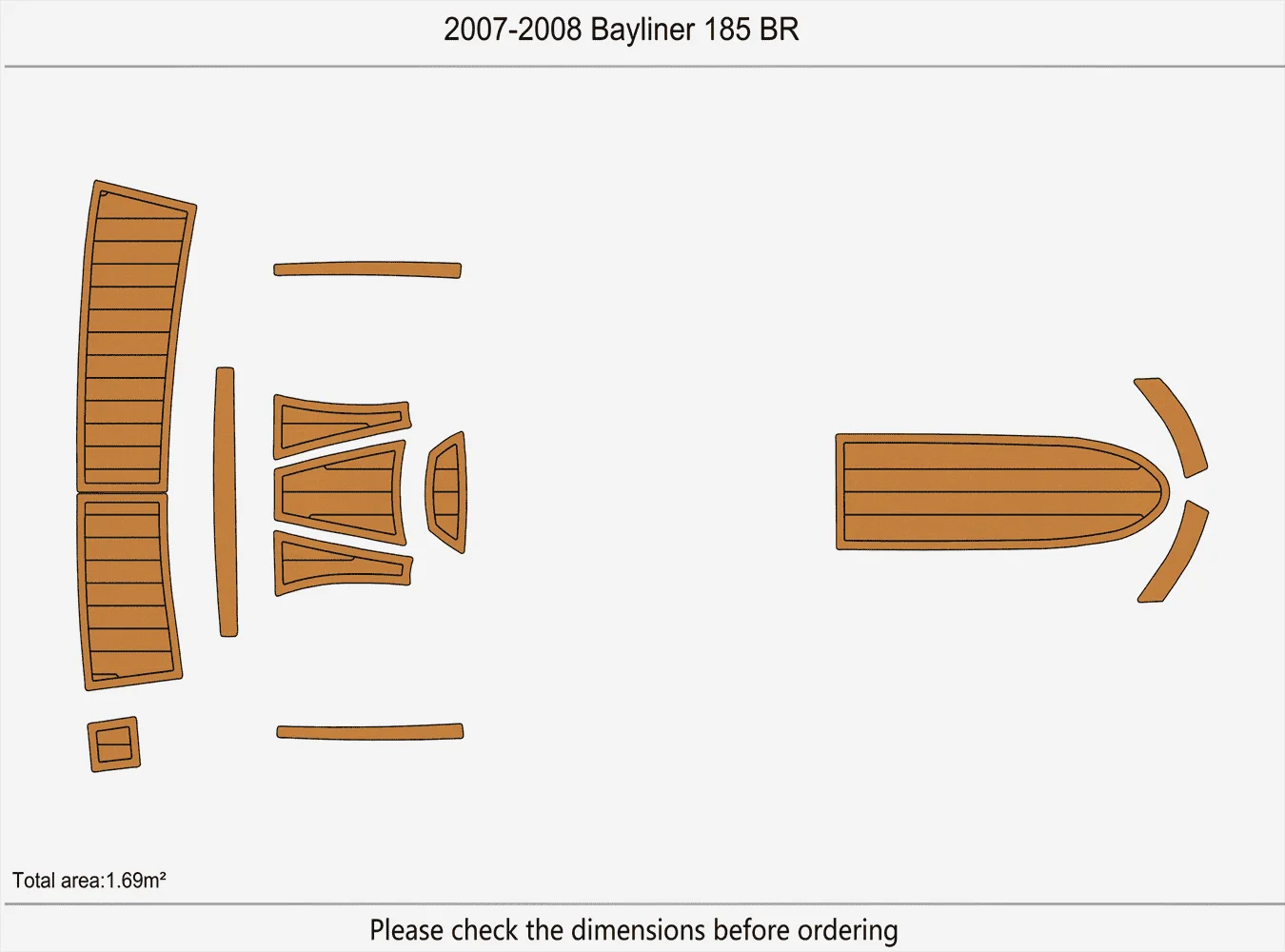 

2007-2008 Bayliner 185 BR Кокпит Платформа для плавания Лук 1/4 дюйма 6 мм Палуба из тикового дерева