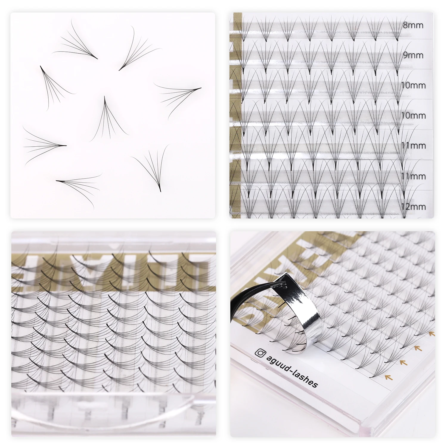 AGUUD Camellia Lashes, vorgefertigte Volumenfächer, 5D, 8D, 10D, spitze Basis, mittlerer Stiel, künstliches Nerzvolumen, Kamelie, blühende Wimpernfächer – Detail 10