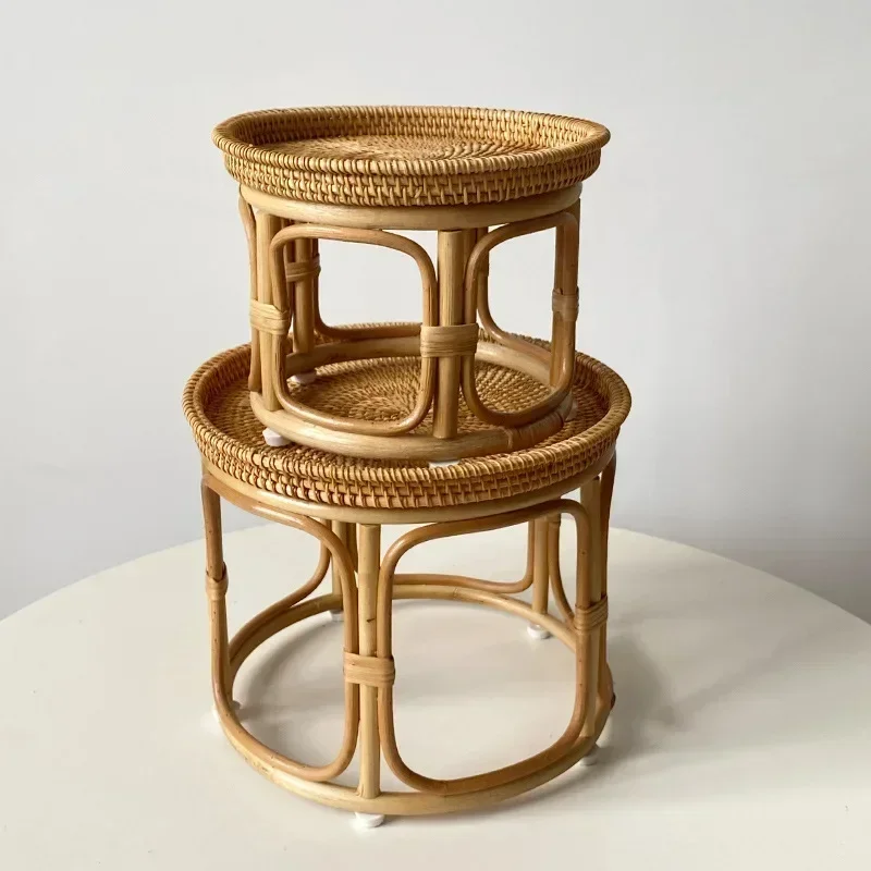 %Creative Handmade Rattan Weaving Characteristics Retro Storage Home Tea Table Afternoon Tea Pastries Food Storage Furniture Hot