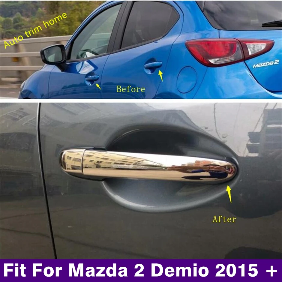 

ABS Chrome Door Handle Grip Catch Cap + Handle Bowl Cap Decoration Cover Trim Fit For Mazda 2 Demio 2015 - 2023 Car Accessories