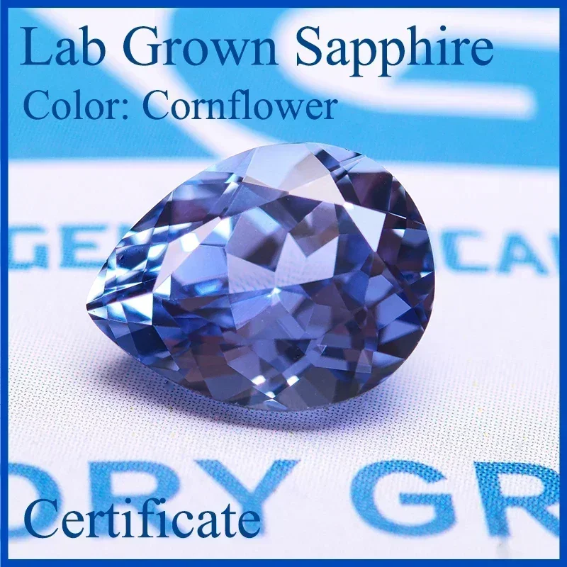 

Lab Grown Sapphire Pear Shape Cornflower Blue Color Top Quality Charm Beads for Diy Jewelry Making Selectable AGL Certificate