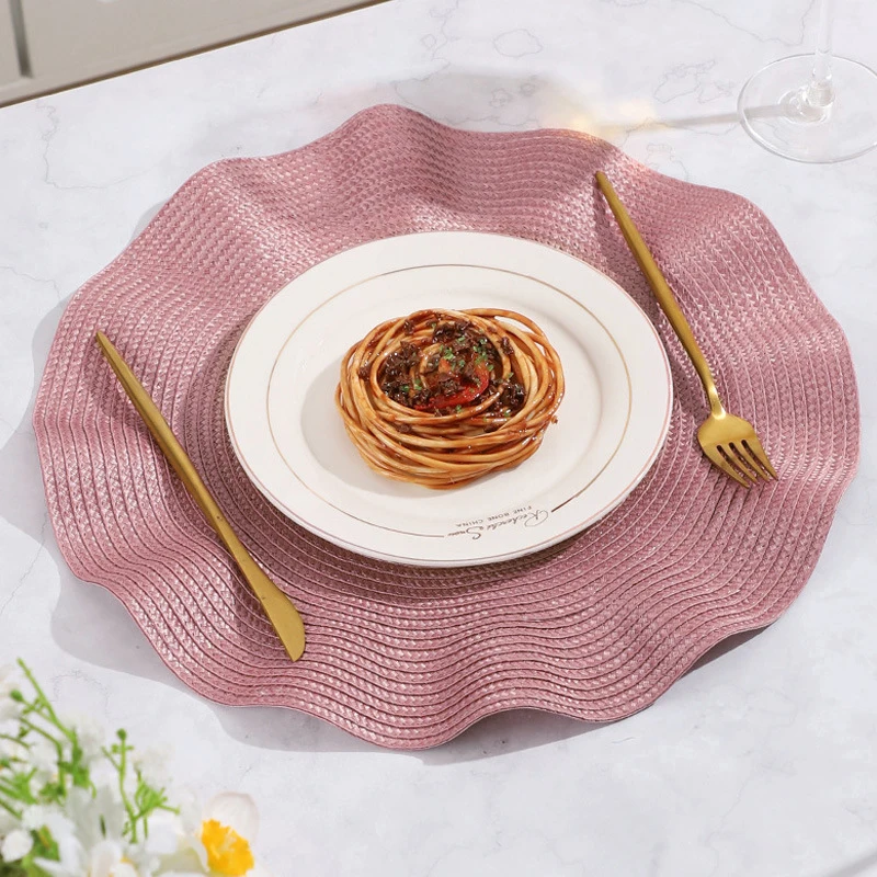 6PCS 38cm Ruffled Placemats Dining Table Oil Resistant Waterproof Dirt Resistant Heat Insulating Party Wedding Table Decoration