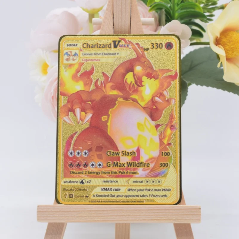 HOT10000 Arceus Vmax Golden Pokemon Metal Cards English in Iron Pokmo Letters Charizard Mewtwo GX Kids Gift Game Collection Card