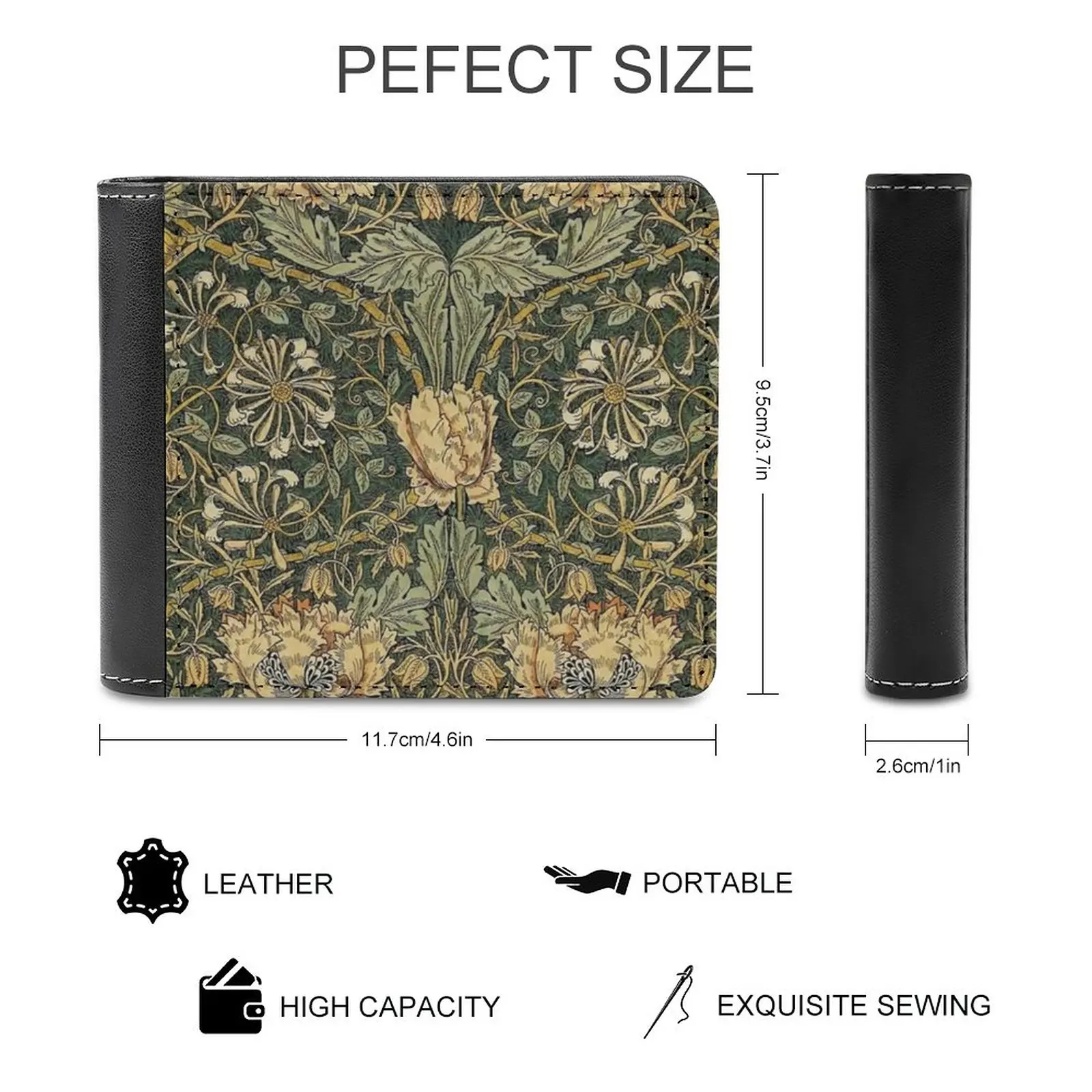 William Morris Honeysuckle & Tulip Emerald Green Gold Vintage Botanical Pattern Men's Wallet Purses Wallets New Design Dollar