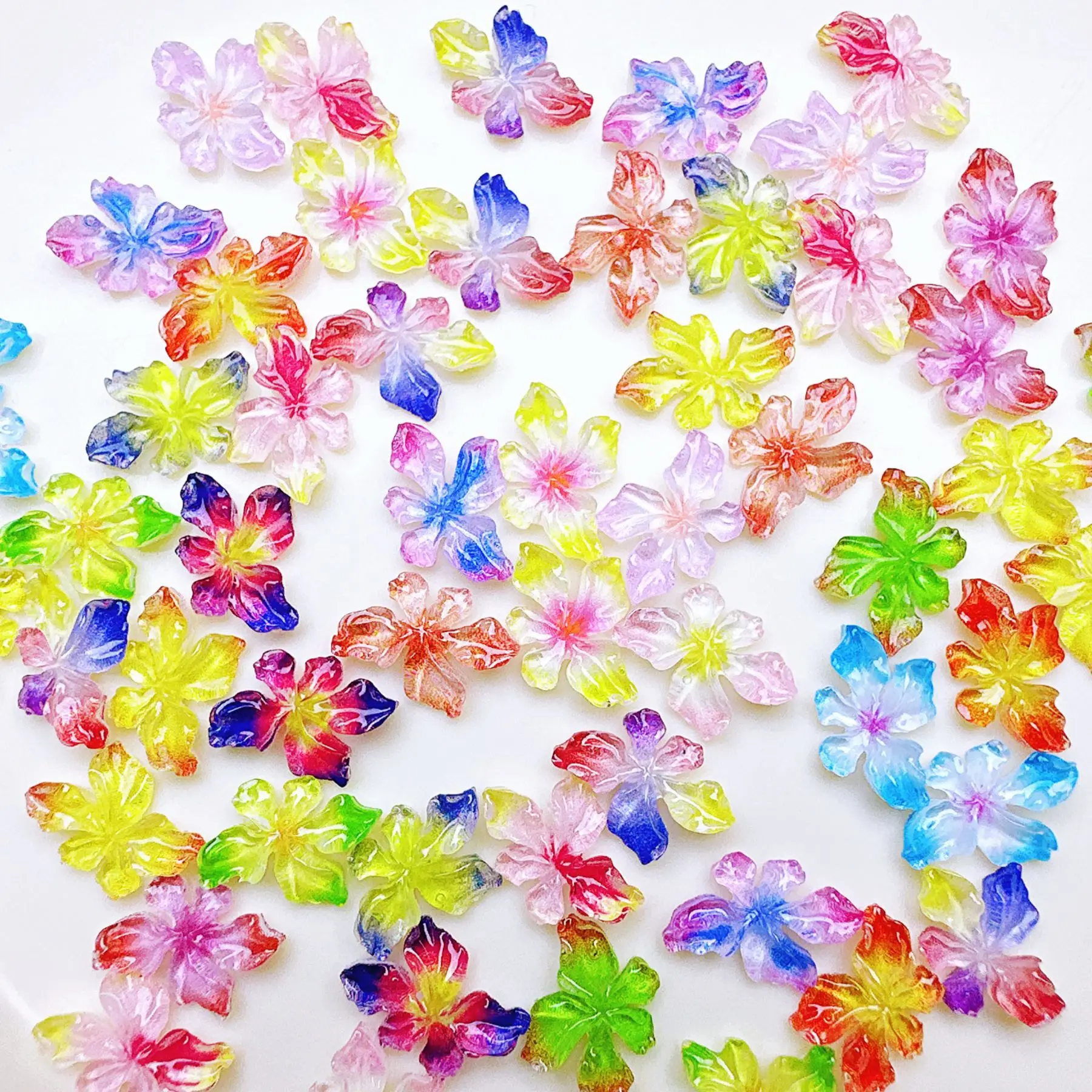 100g/bag 7×11MM Cross-Border Icy Crystal Flower Nail Charms - Colorful Gradient Resin Press-On Nail Decor for DIY Manicures