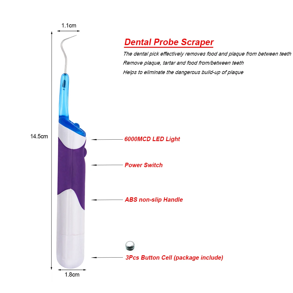 3Pcs/set LED Oral Hygiene Care Cleaning Instrument Kit Dental Mouth Mirror + Teeth Polishing Bur + Probe Scraper Plaque Remover