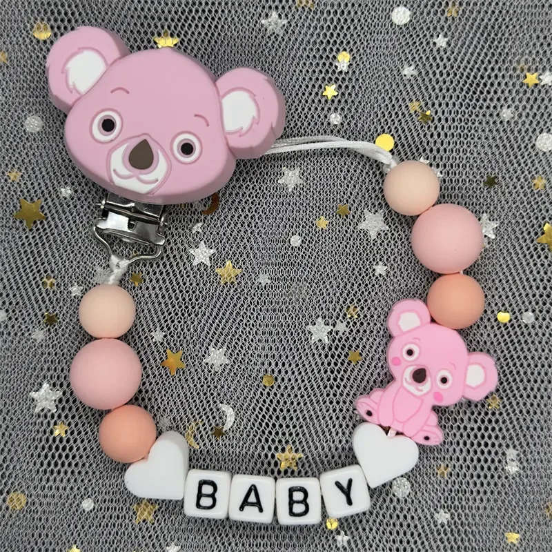 Handcrafted Customized Name Baby Pacifier Clips Chains Silicone Beads Teether Toys Dummy Holder Personalized Pacifier Chain Gift