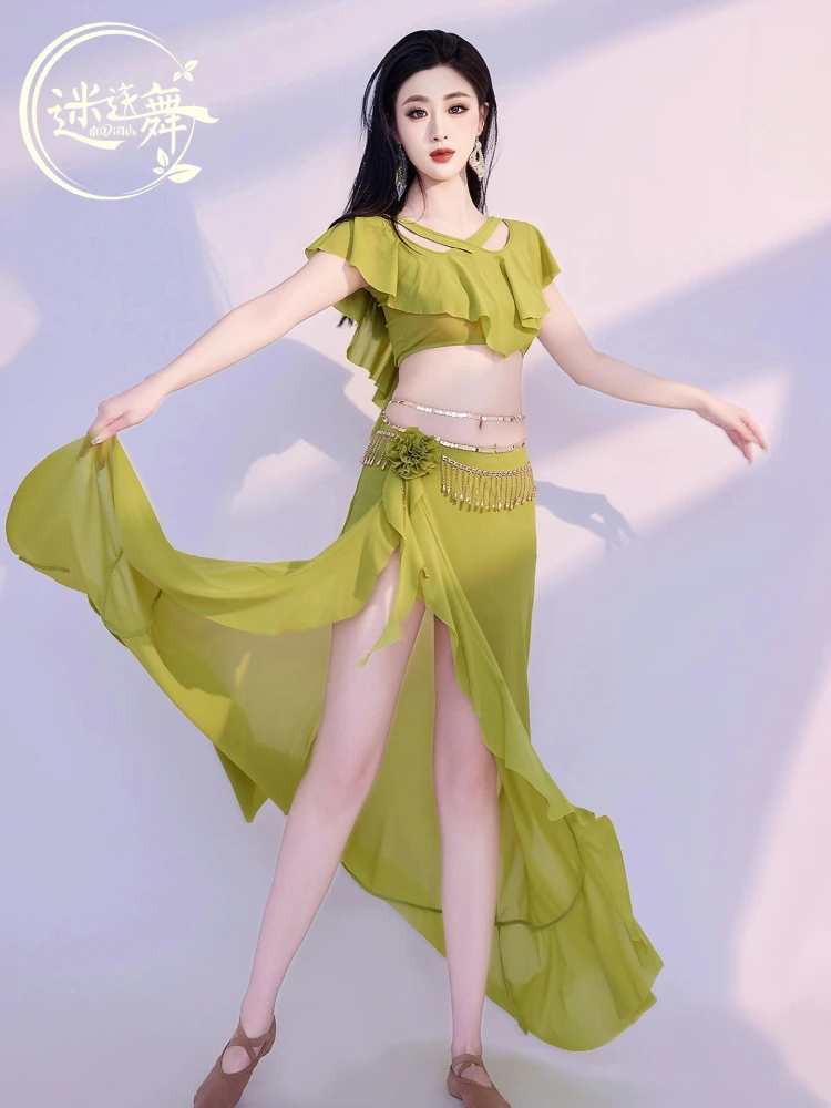 Original novo estilo traje de dança do ventre gaze sexy flor saia longa roupas de dança oriental dw314
