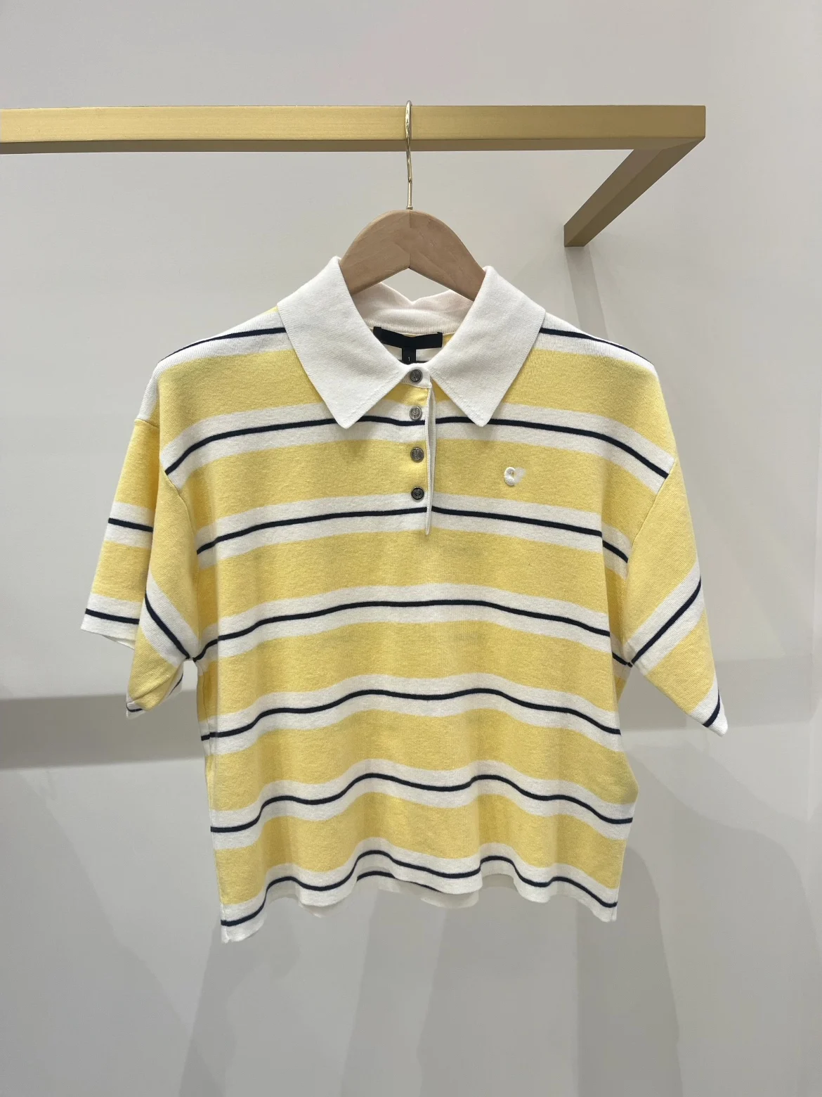 

HEIDD Yellow Neck Short Sleeve Striped Knitwear College Style Anti-Aging Spring Summer Women's Regular Fit Soft Breathable