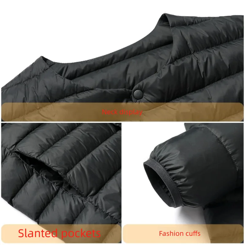 سترة رجالية خفيفة للغاية - تصميم بدون ياقة لسترة حرارية (مقاس كبير وطويل) #5