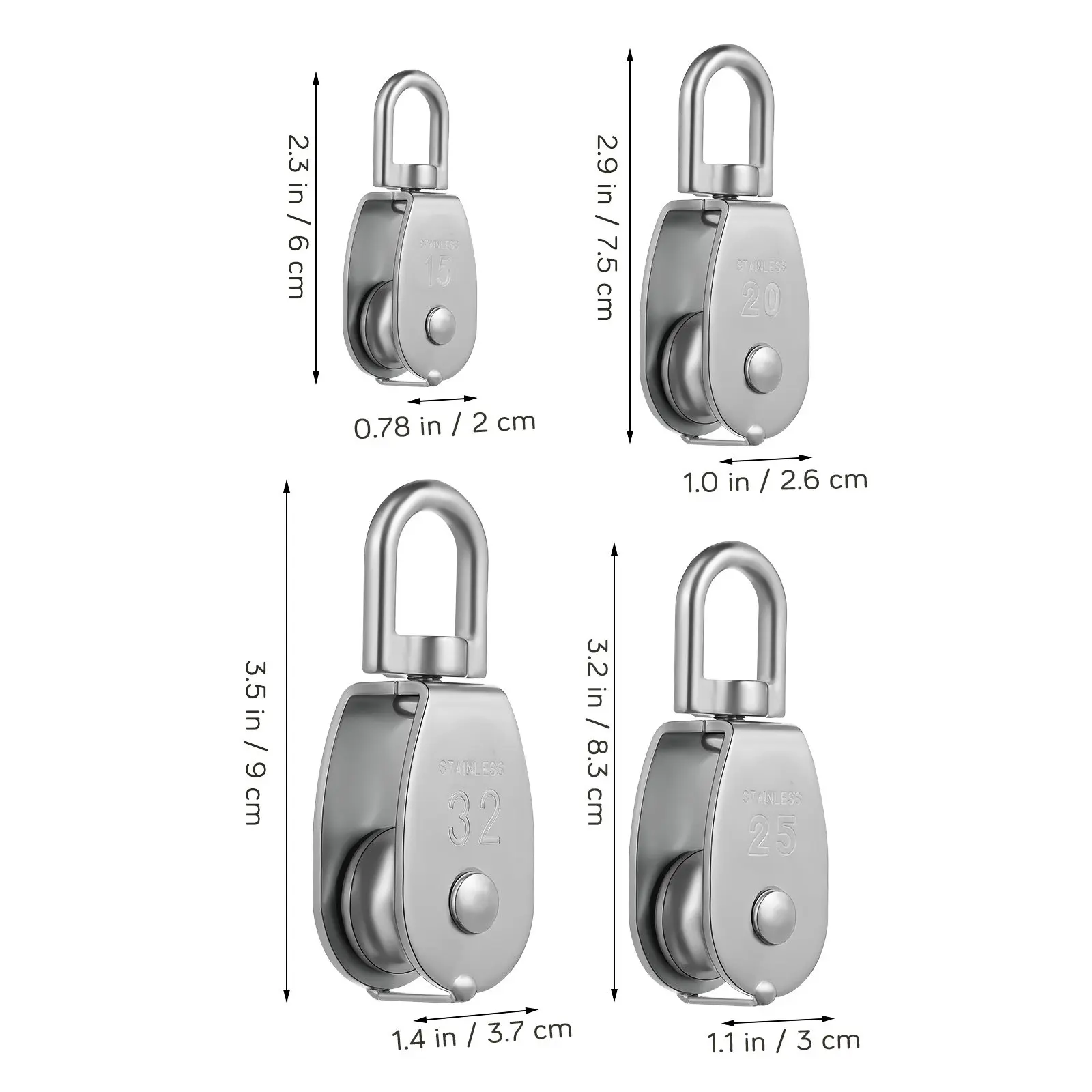 4Pcs Stainless Steel Swivel Pulley For Wall Mounted Pulley Mechanic Single Block Smooth Sliding Heavy Load Cable