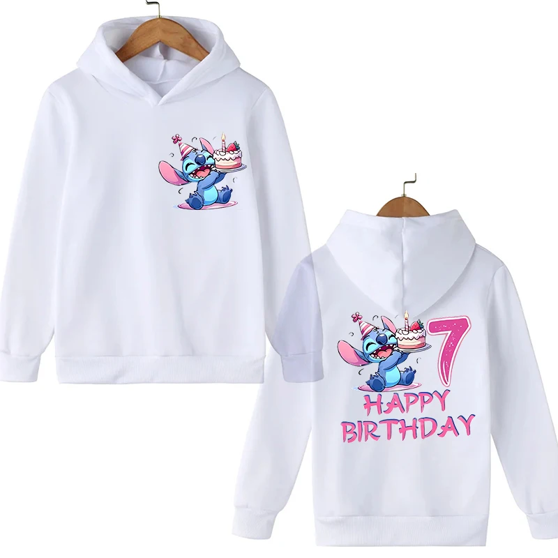 Funny Hoodies Kids Stitch Disney Girl Birthday Hoodie Kids Number Sweatshirt Children Tops Cartoon Printed Clothes Hoody