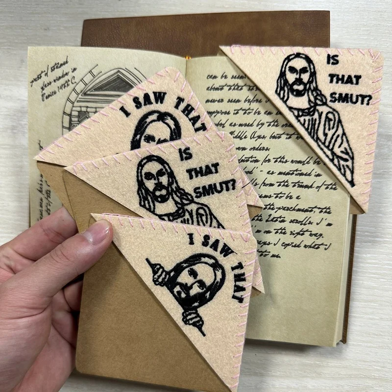 Is That Smut - Peeking Jesus Embroidered Felt Triangle Page Stitched Corner Bookmark - Book Lover Gift B 1 PCS