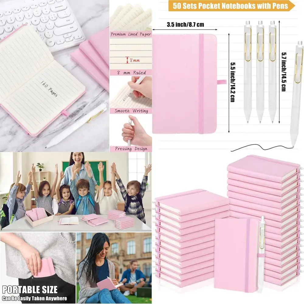 

A6 Leather-bound Mini Notebook with 160 Lined Pages and Pen Holder, 3.5x5.5 Inches, Pink, Ideal for School and Office Gifts