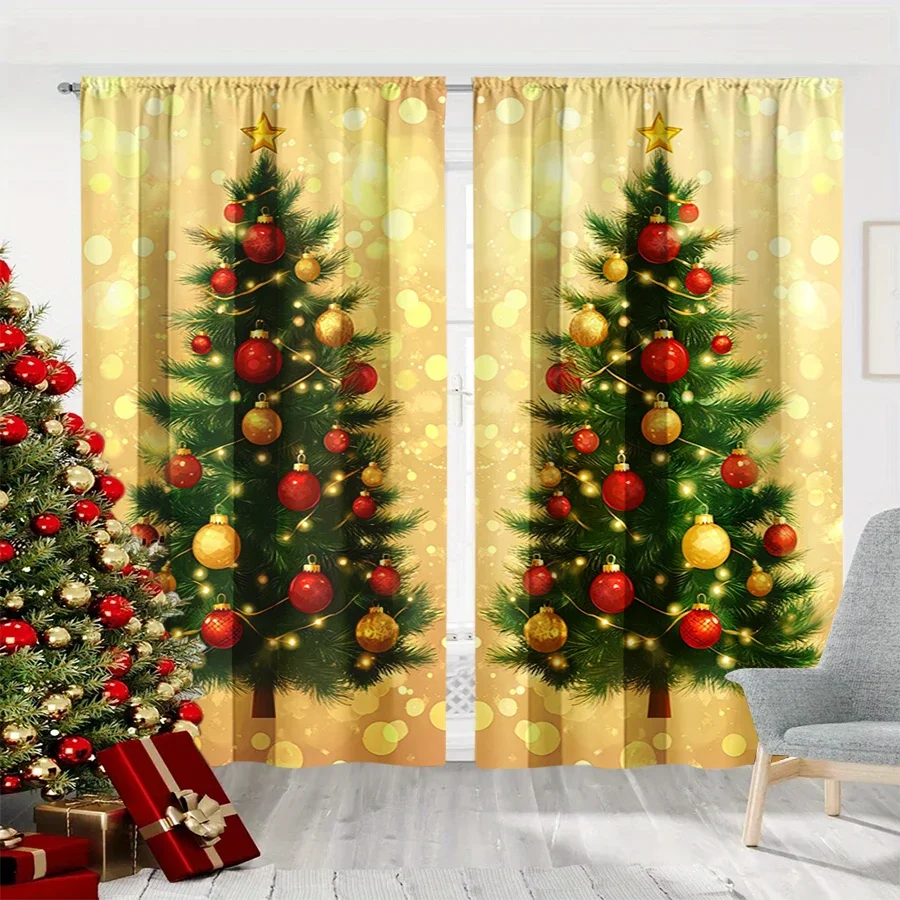 Elegant Christmas Window Curtains with Festive Tree Design for Seasonal Home Decor Bright Curtain Panels