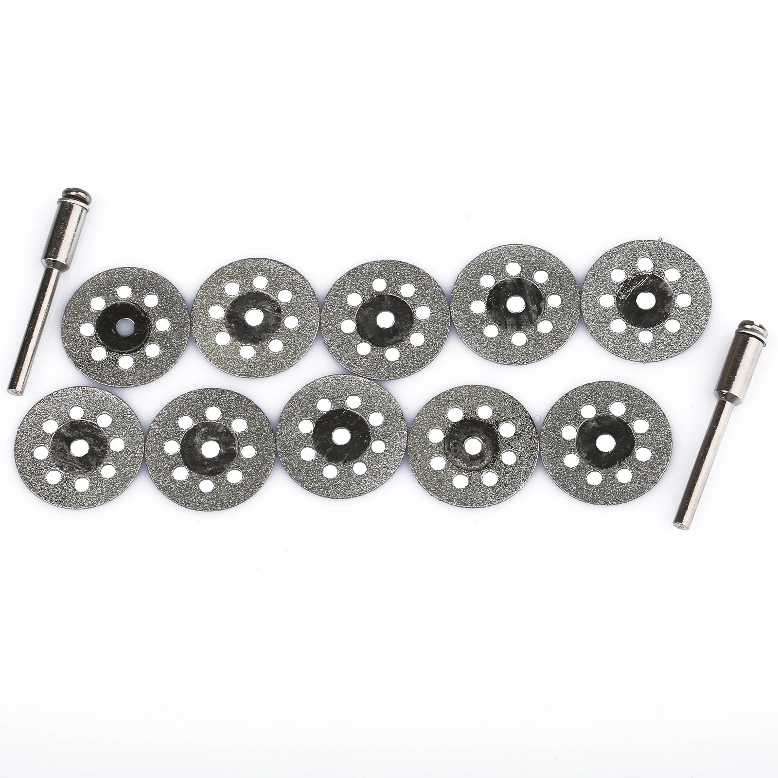 10pcs/set 22mm Mini Diamond Saw Blade Silver Cutting Discs with 2X Connecting Shank for Dremel Drill Fit Rotary Tool