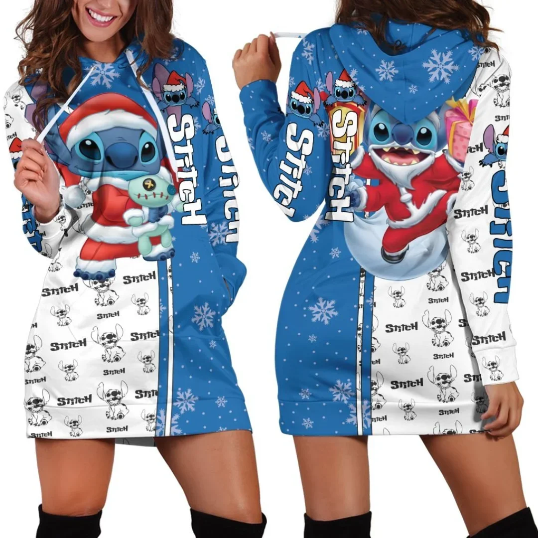 New Disney Stitch Hoodie Dress Sweater Fashion y2k Dress Sweatshirt Dress 3d Allover Printed Hoodie for Women#01