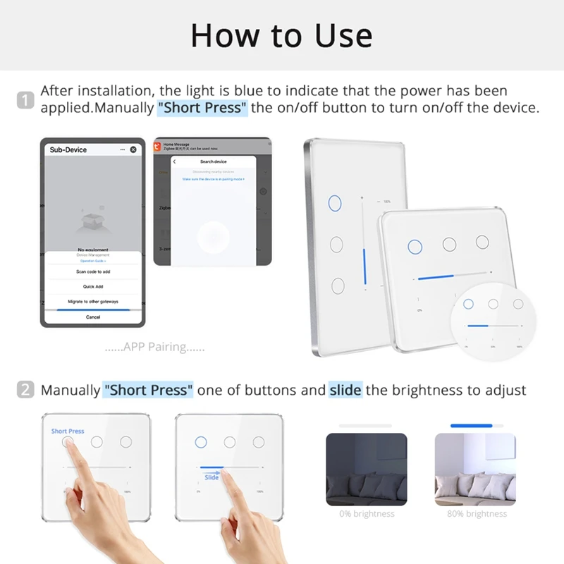 Tuya Zigbee 3 Gang Dimmer Light Switch Tuya/Smart Life APP Remote Control US EU Standard Switch Percentage Control