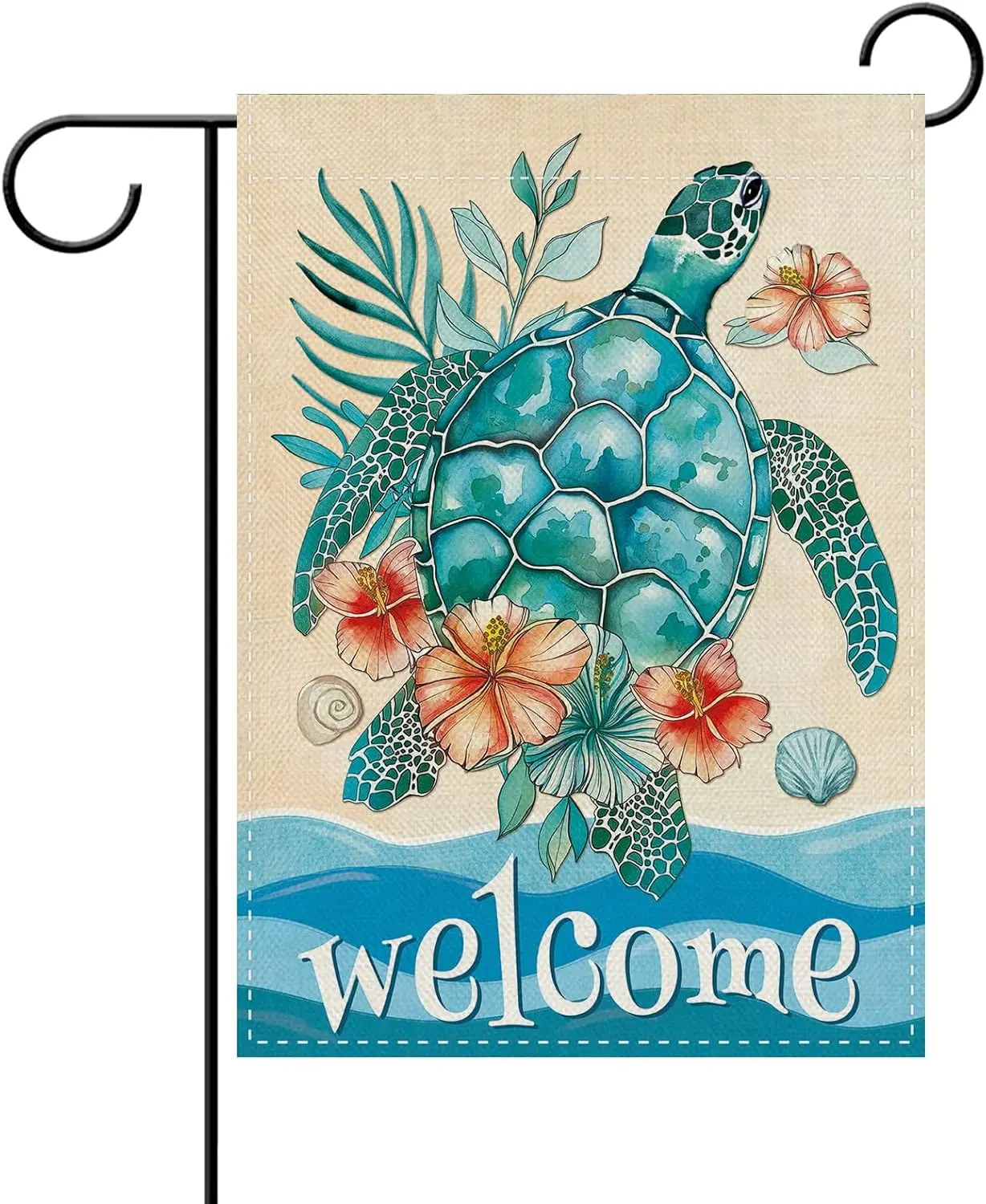 Dyrenson Welcome Summer Beach Sea Turtle Decorative Garden Flag, Hawaii Coastal Tropical Palm Leaves Hibiscus Yard Outside H jjp