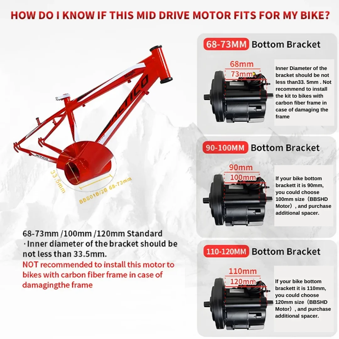 Bafang Mid Drive Motor Kit 1000W 750W 250W Engine BBSHD BBS02B BBS01B BB68mm Electric Bicycle Conversion Kit For EBik
