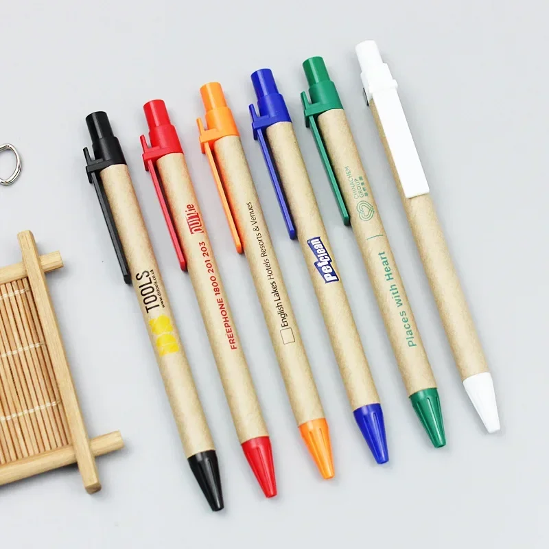 200PCS Free Custom LOGO Paper Ball Pen Eco-friendly Ballpoint Pen School Supplies Gift Pen Stationery