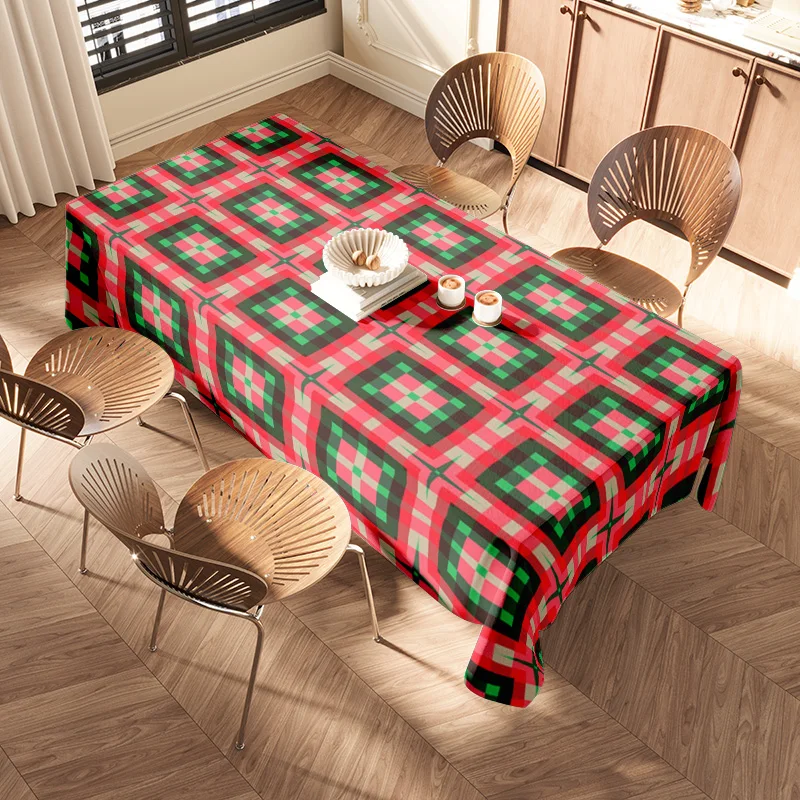 Modern Plaid Tablecloth with Red Green Color for Dining Room Decor Christmas Table Runner Mats for Kitchen Home Party Decoration