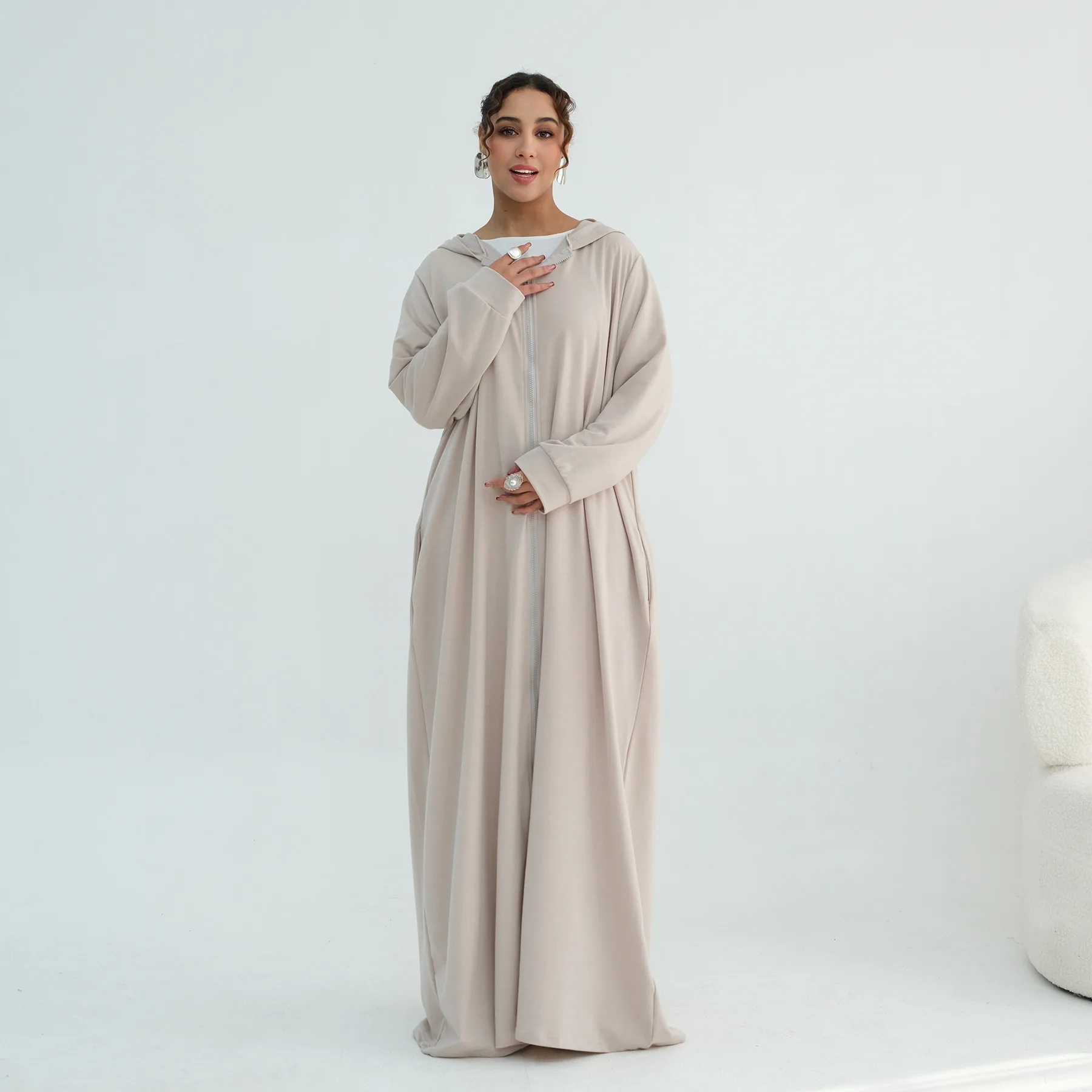 

Eid Mubarak Dubai Loose Hooded Abayas Dress Full Zipper Front Muslim Long Women Dress Ramadan Islamic Clothing Turkey Robe Arab