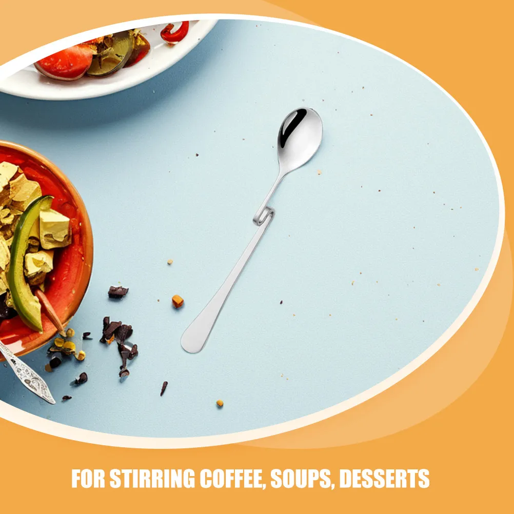 6Pcs Stainless Steel S Shaped Coffee Spoons Hanging Bent Handle Tea Teaspoons for Stirring Coffee Dessert Honey Jam