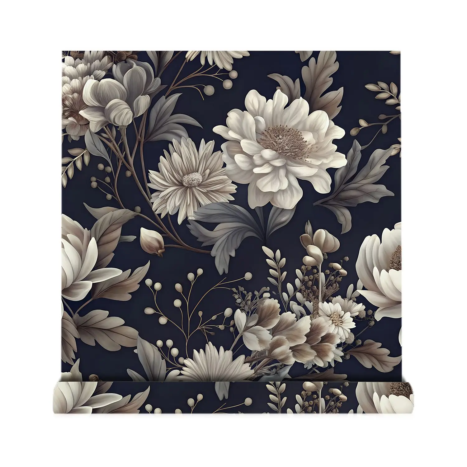 Black Floral Retro Wallpaper Self-Adhesive Moisture-Resistant Dark Large Flower Pattern Wallpapers for Furniture Cabinet Sticker