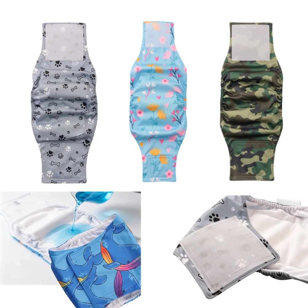 Durable Washable Male Dog Diaper Wraps Pet Boy Dog Cloth Nappies Reusable Pet Doggy Underwear Pants for Viajes Llevar Consigo