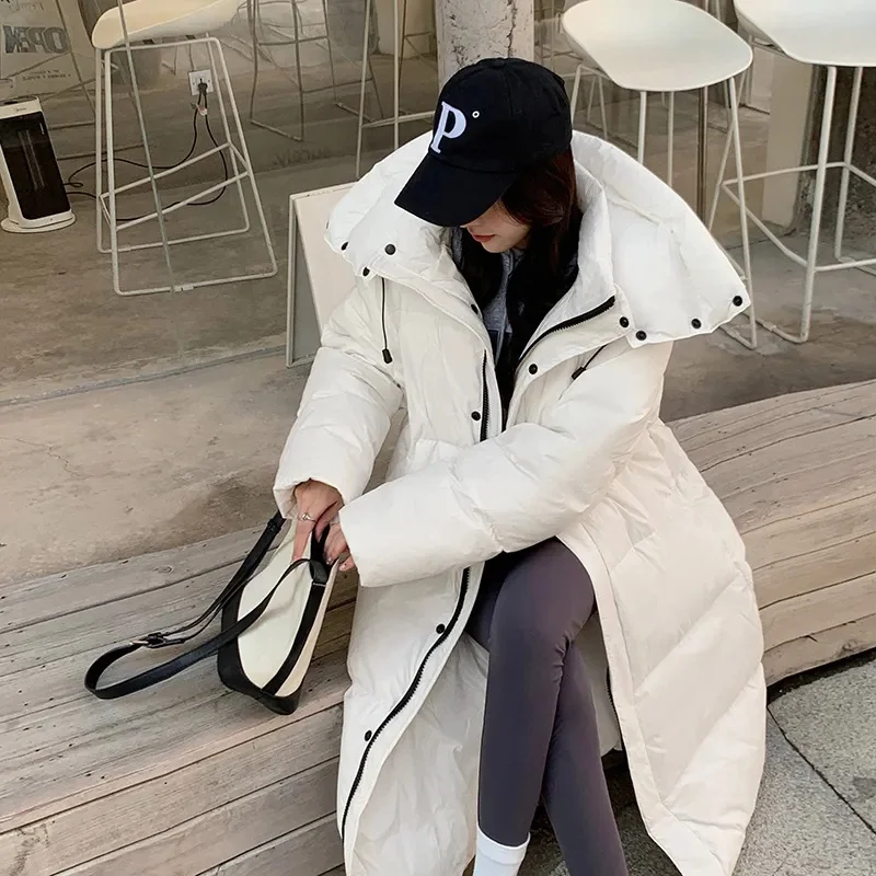 2023 New Winter Women's Warm All Match Parka For Fashion Hooded Solid Color Pocket Drawstring Loose Jacket Coat